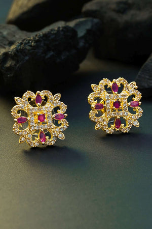 Buy Women's Alloy Stud Earrings in Gold and Pink