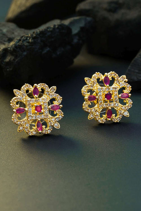 Buy Women's Alloy Stud Earrings in Gold and Pink