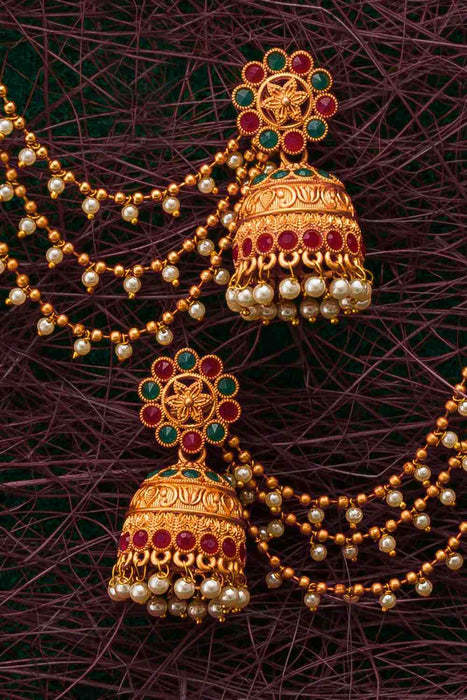 Buy Women's Alloy Jhumka Earrings in Red and Green | Jhumka Earrings For  Women- (ER-3048) — Karmaplace