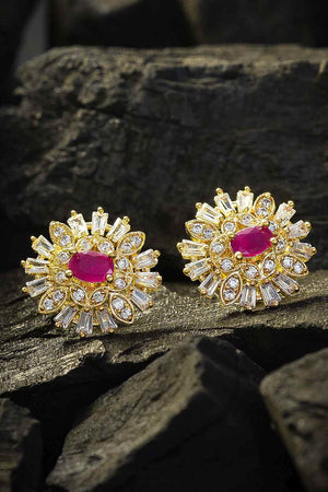 Buy Women's Alloy Stud Earrings in Gold and Pink