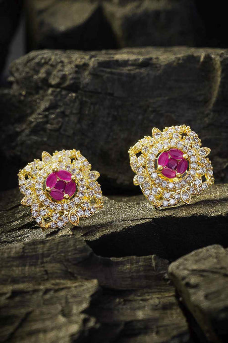 Buy Women's Alloy Stud Earrings in Gold and Pink