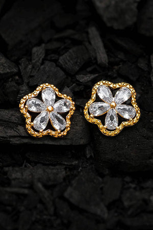 Buy Women's Alloy Stud Earrings in Gold and White