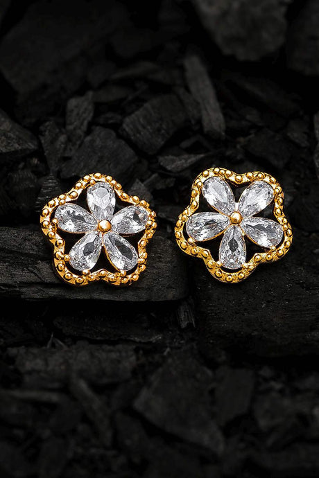 Buy Women's Alloy Stud Earrings in Gold and White