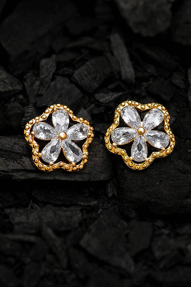 Buy Women's Alloy Stud Earrings in Gold and White