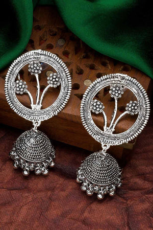 Buy Women's Oxidized Jhumka Earrings in Silver