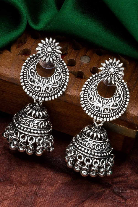 Buy Rubans Oxidised Silver & Antique Gold Toned Dome Shaped Jhumkas -  Earrings for Women 1875385 | Myntra