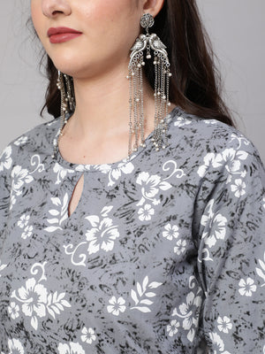 Grey  Pure Cotton Printed Kurti