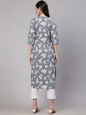 Grey  Pure Cotton Printed Kurti