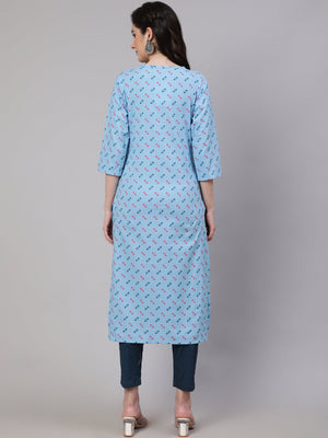 Blue  Pure Cotton Printed Kurti
