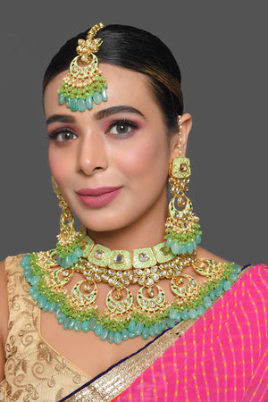 Green Enameled Kundan Maharani Necklace Sets With Maang Tikka (FEMBD005)