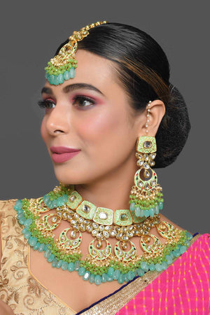 Green Enameled Kundan Maharani Necklace Sets With Maang Tikka (FEMBD005)