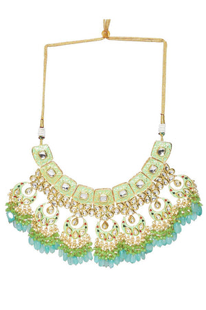 Green Enameled Kundan Maharani Necklace Sets With Maang Tikka (FEMBD005)