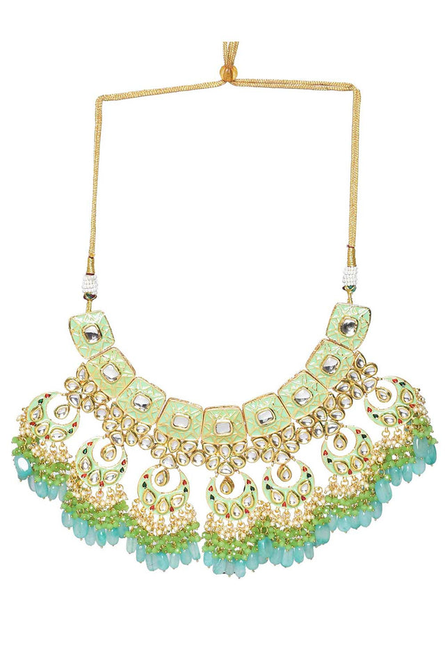 Green Enameled Kundan Maharani Necklace Sets With Maang Tikka (FEMBD005)