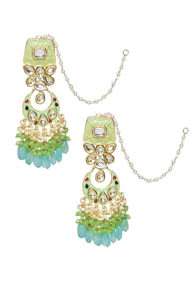 Green Enameled Kundan Maharani Necklace Sets With Maang Tikka (FEMBD005)
