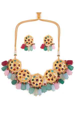 Navratan Kundan Inspired Necklace With Earrings (FEMBD008)
