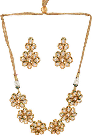 Handcrafted Floral Kundan Necklace With Earrings (FEMBD009)