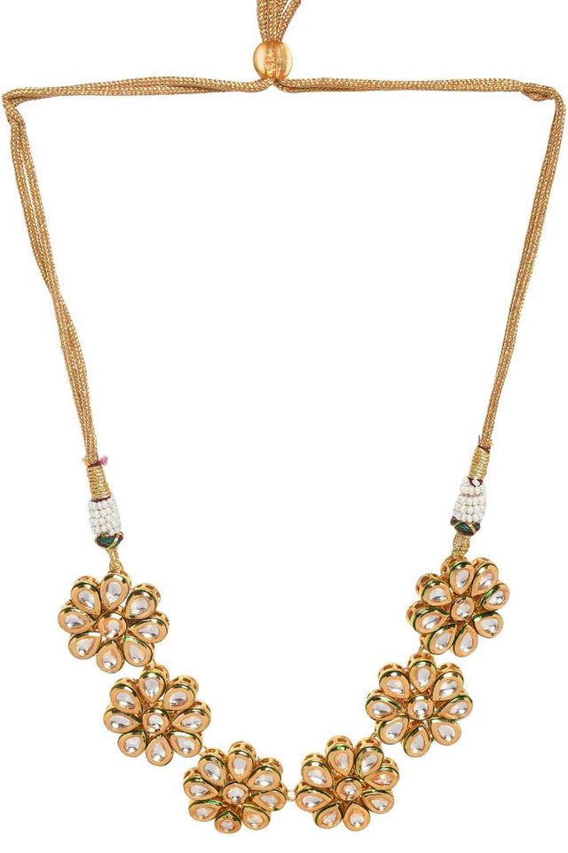 Handcrafted Floral Kundan Necklace With Earrings (FEMBD009)