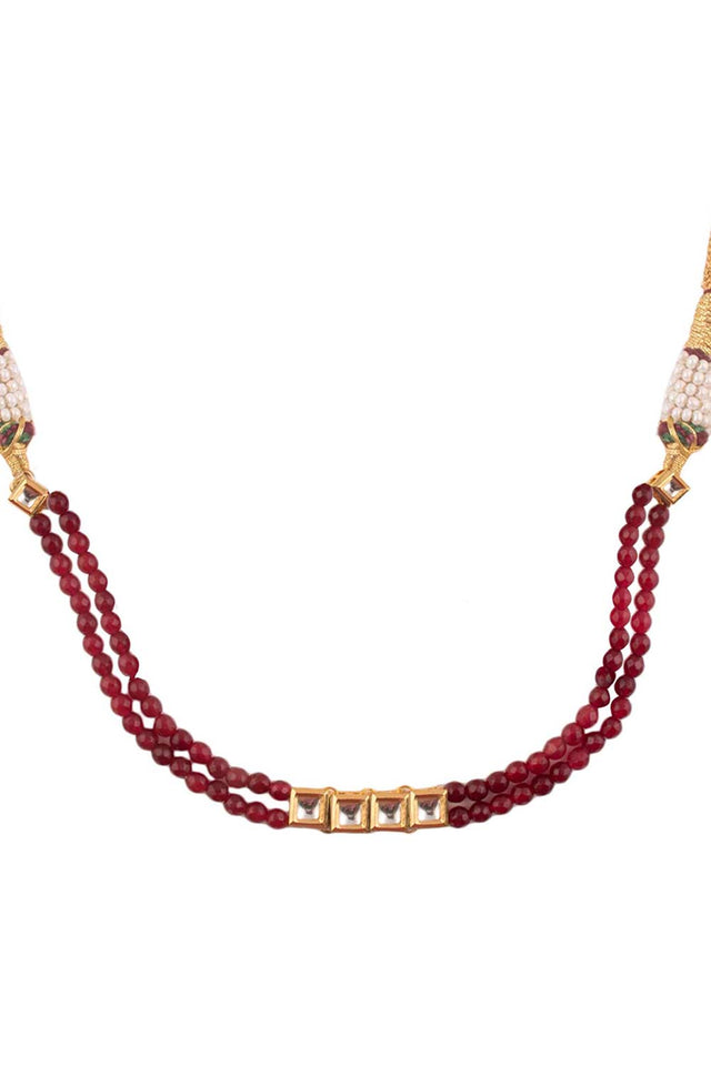 Mahroon Beaded Gold Toned Kundan Inspired Choker With Earrings (FEMBD010)
