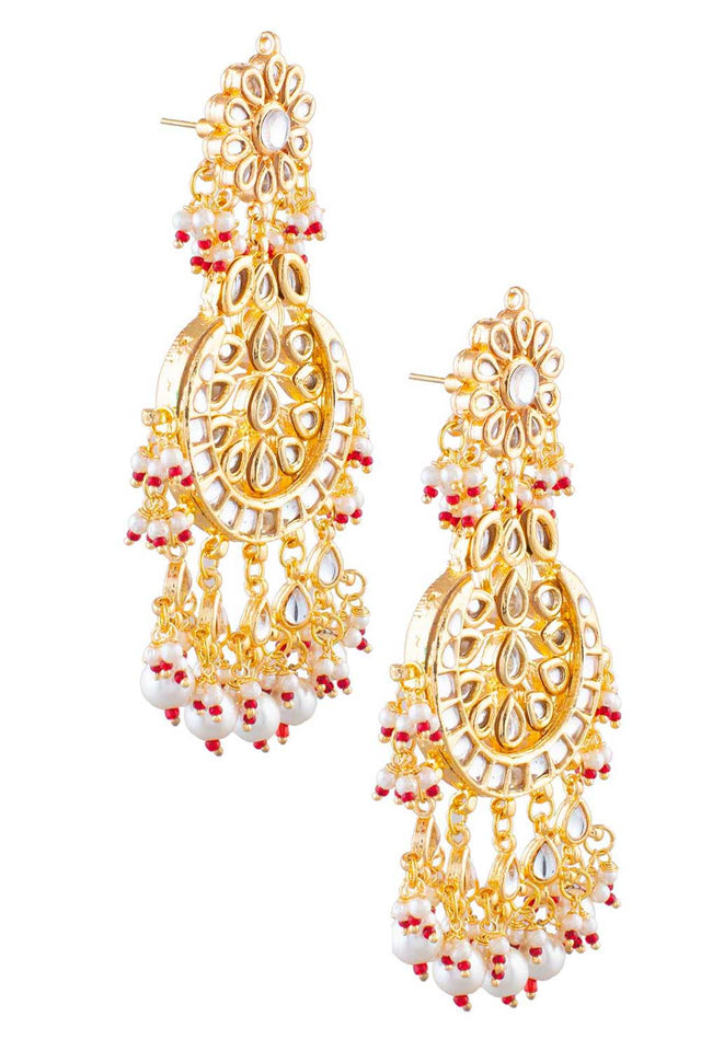 Gold Toned Kundan Crescent Shaped Earring (FEMBD013)