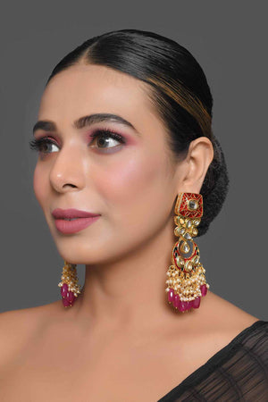 Kundan Inspired Mahroon Enameled Earrings (FEMBD020)