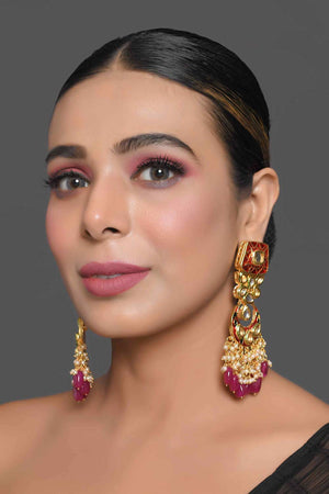 Kundan Inspired Mahroon Enameled Earrings (FEMBD020)