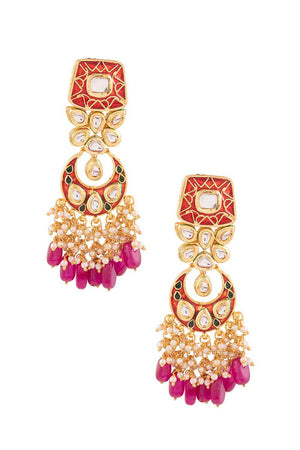 Kundan Inspired Mahroon Enameled Earrings (FEMBD020)