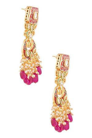 Kundan Inspired Mahroon Enameled Earrings (FEMBD020)