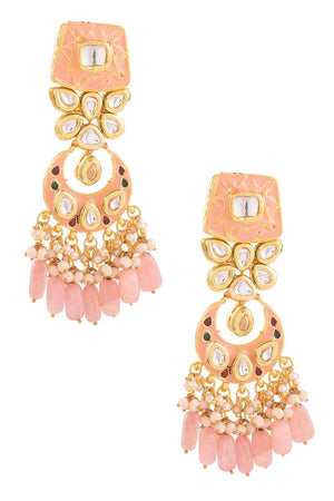 Peach Enameled Kundan Studded Earrings (FEMBD022)