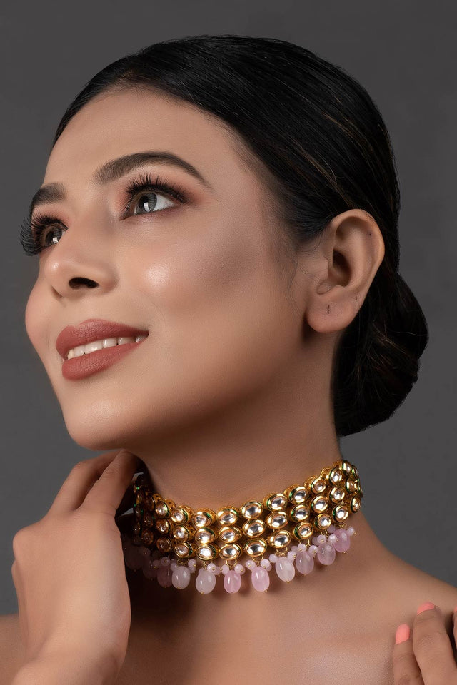 Pink Gold Tone Kundan Choker (FEMCH001)