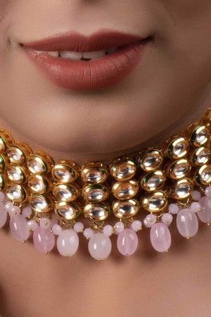 Pink Gold Tone Kundan Choker (FEMCH001)