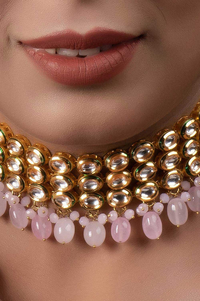 Pink Gold Tone Kundan Choker (FEMCH001)