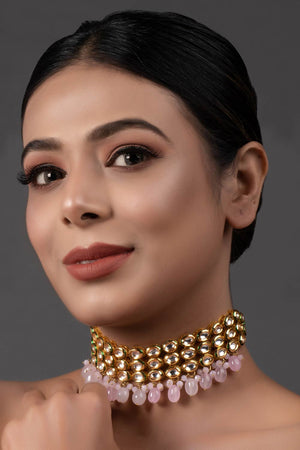 Pink Gold Tone Kundan Choker (FEMCH001)