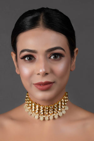 Ivory Beaded Handcrafted Kundan Choker (FEMCH005)