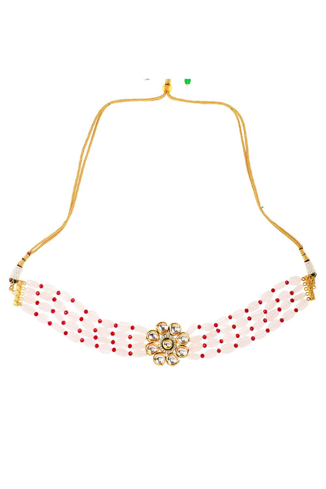 Pastel Pink Mahroon Beaded Gold Tone Kundan Inspired Choker (FEMCH006)