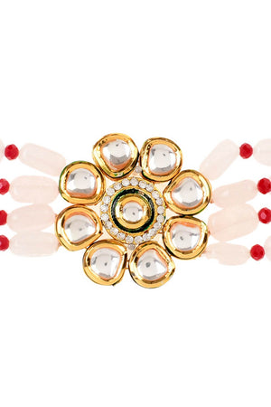 Pastel Pink Mahroon Beaded Gold Tone Kundan Inspired Choker (FEMCH006)