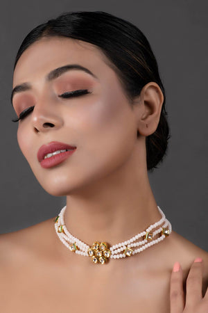 White Gold Tone Kundan Onyx Choker (FEMCH007)