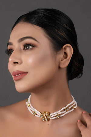 White Gold Tone Kundan Onyx Choker (FEMCH007)