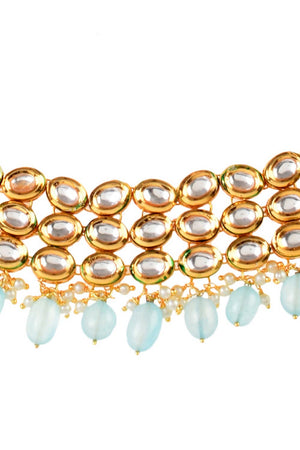 Blue Gold Tone Kundan Beaded Choker Necklace (FEMCH008)