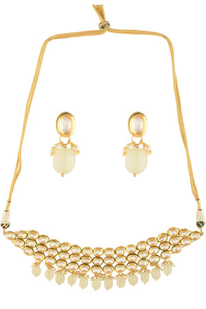 Ivory Beaded Handcrafted Kundan Choker With Earrings