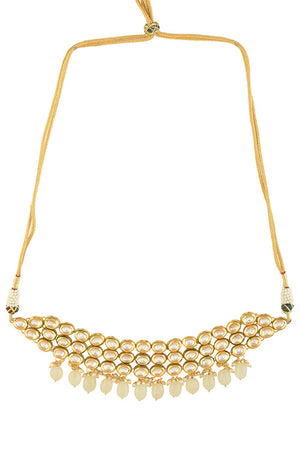 Ivory Beaded Handcrafted Kundan Choker With Earrings