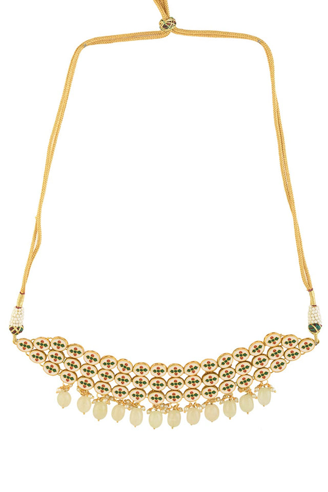 Ivory Beaded Handcrafted Kundan Choker With Earrings