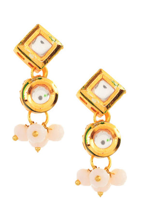 White Gold Tone Kundan Onyx Choker Necklace With Earrings