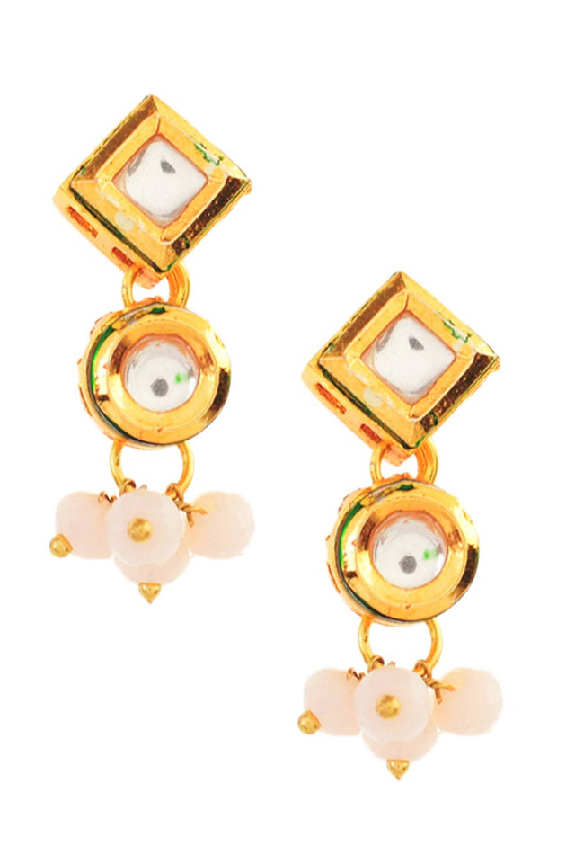 White Gold Tone Kundan Onyx Choker Necklace With Earrings