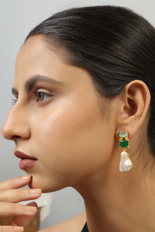 Baroque Pearl Green Mona Lisa Stone Earrings (FEMCJ005)