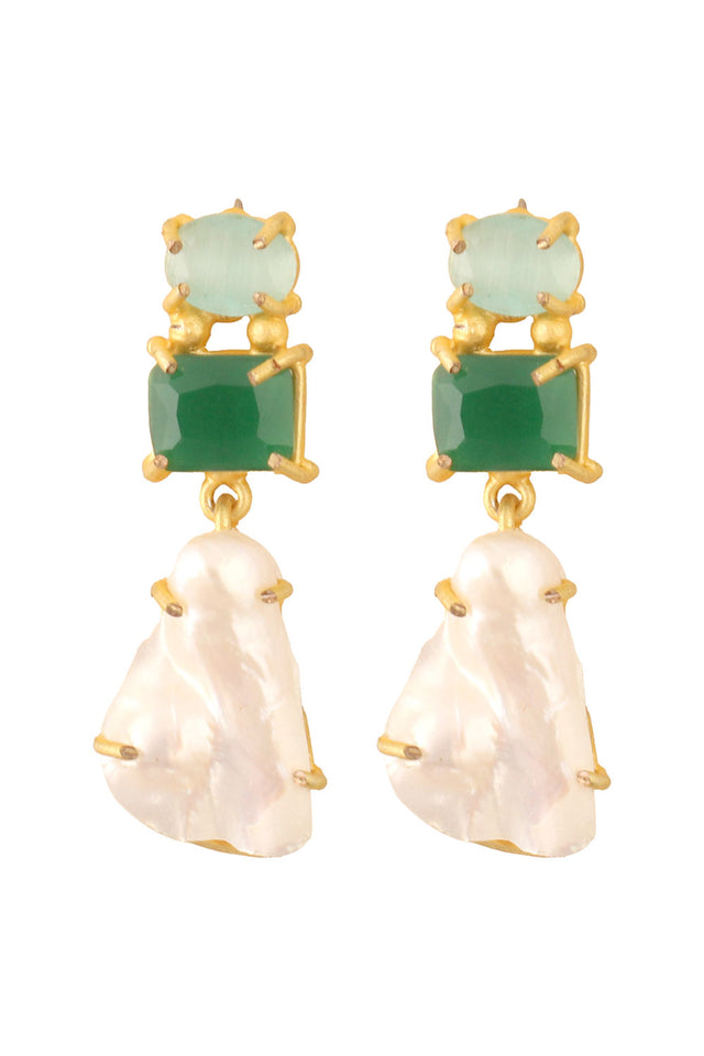 Baroque Pearl Green Mona Lisa Stone Earrings (FEMCJ005)