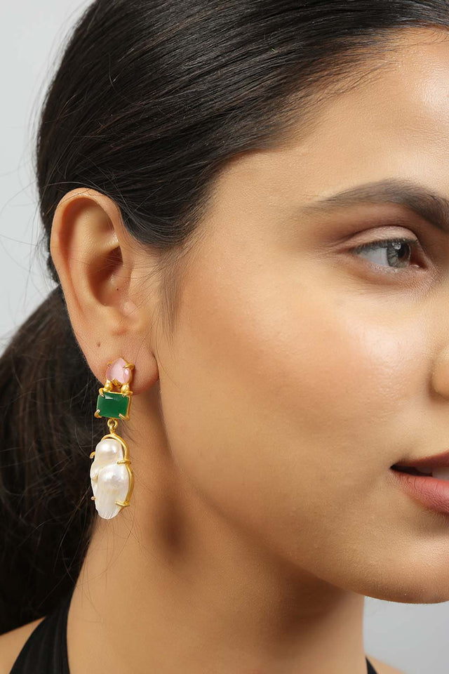 Baroque Pearl Green Mona Lisa Stone Earrings (FEMCJ005)