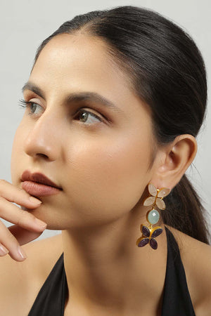Semiprecious Rose Quartz, Aqua Chalcedony And Amethyst Earrings (FEMCJ007)