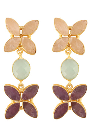 Semiprecious Rose Quartz, Aqua Chalcedony And Amethyst Earrings (FEMCJ007)
