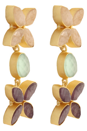 Semiprecious Rose Quartz, Aqua Chalcedony And Amethyst Earrings (FEMCJ007)