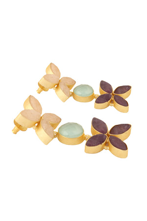 Semiprecious Rose Quartz, Aqua Chalcedony And Amethyst Earrings (FEMCJ007)